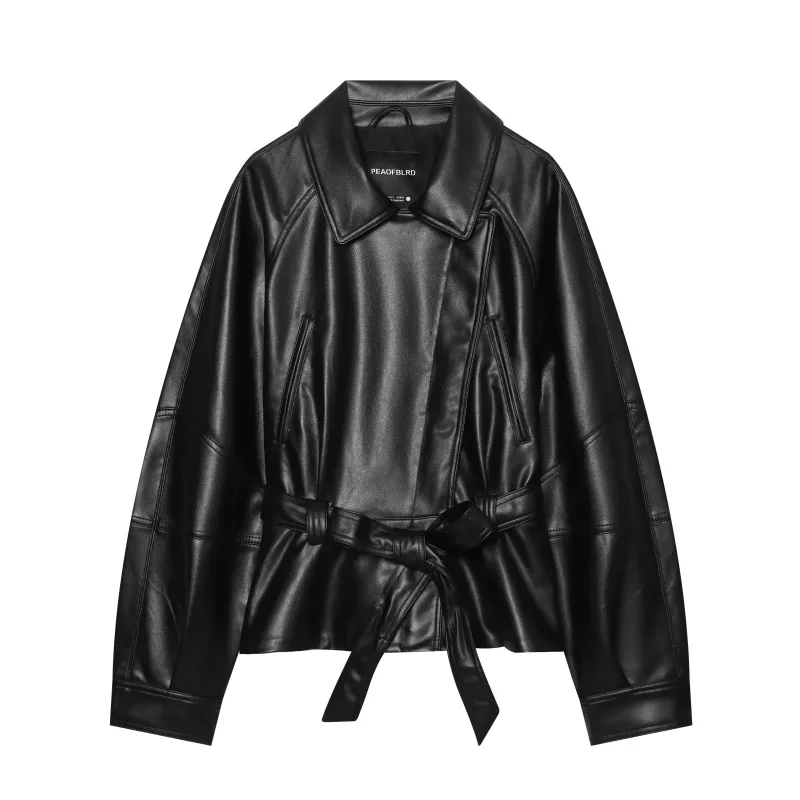 Womens Vintage Lapel Short Coat Long Sleeve Belted Design Casual Office Work Blazer Autumn Winter Fashion Female Outer Jacket