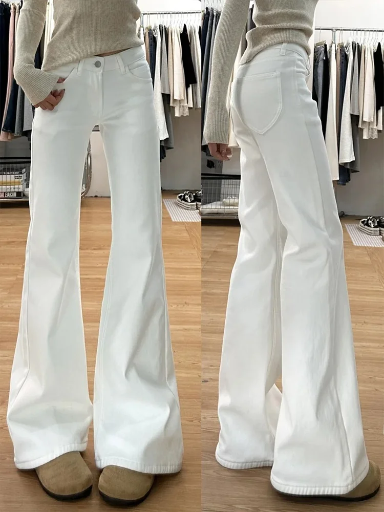 

White Flared Jeans Women's plus Size High Waist Loose Straight Leg Jeans Casual Sle Worn Resistant Denim Fabric Autumn Wear