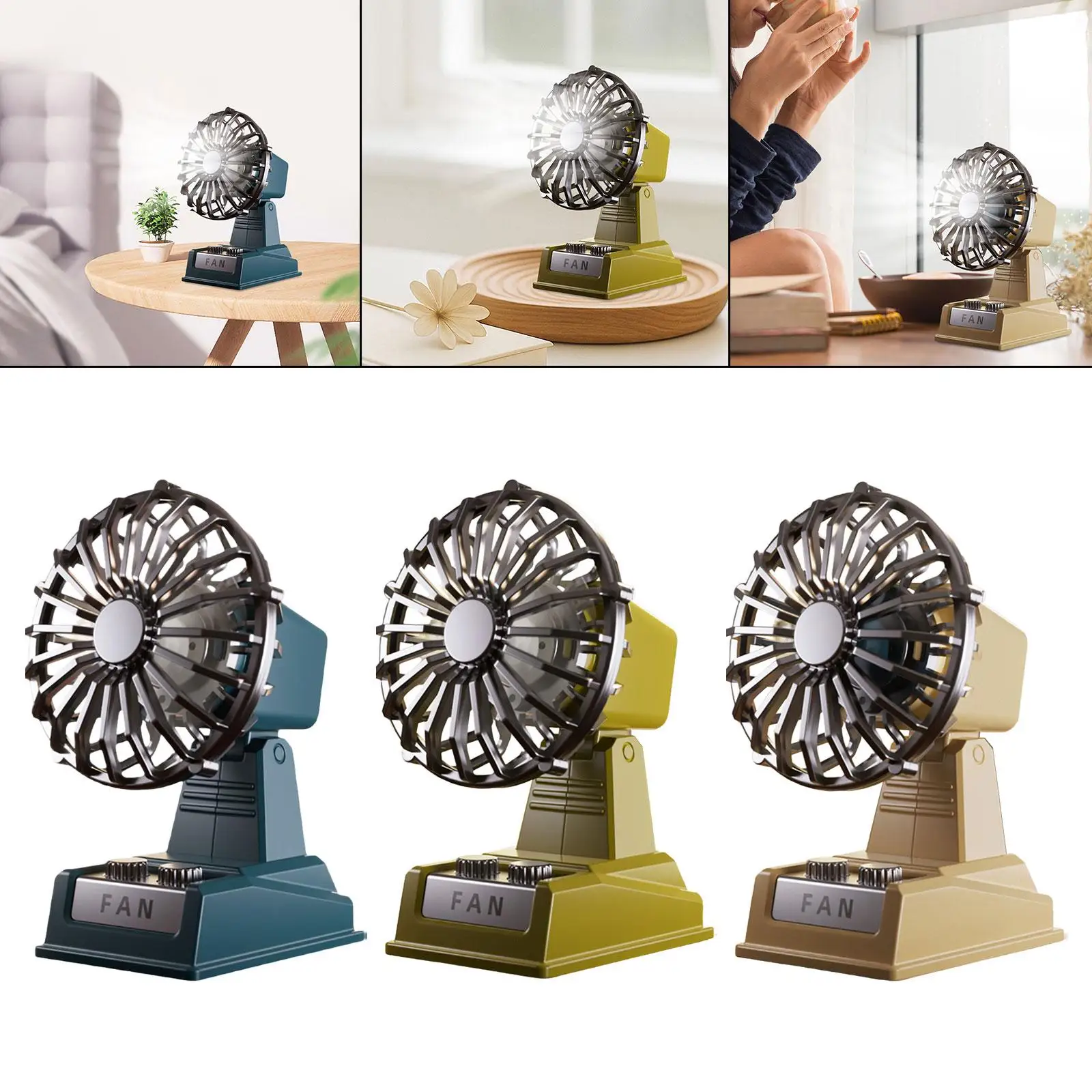 

Mini Table Desktop Fan Rechargeable Quiet Retro Design Electric Adjustable Tilt Personal Fan for Cooling Travel Car Study Summer