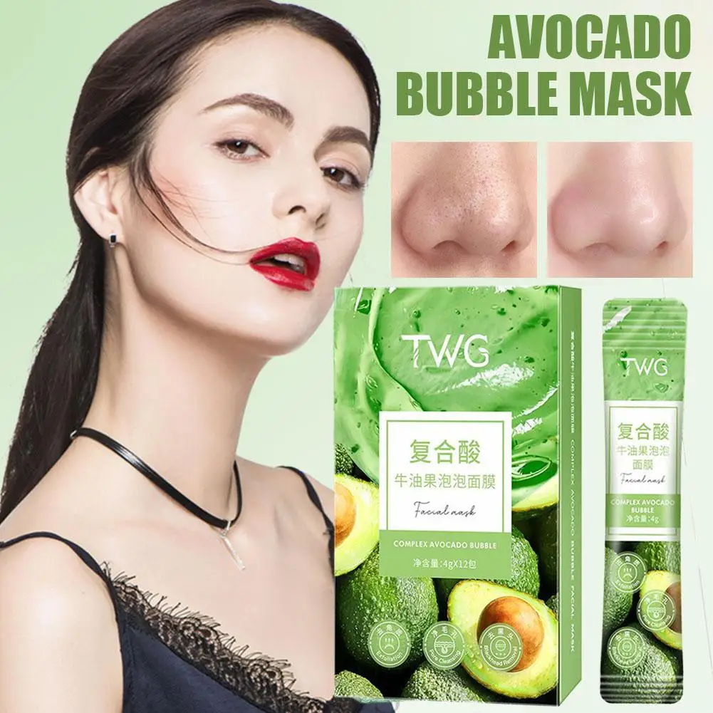 12 Pack Deep Cleansing Complex Acid Avocado Face Mask For Blakehead & Pores, Hydration Bubble Facial Mask Exfoliating Clay H3X1