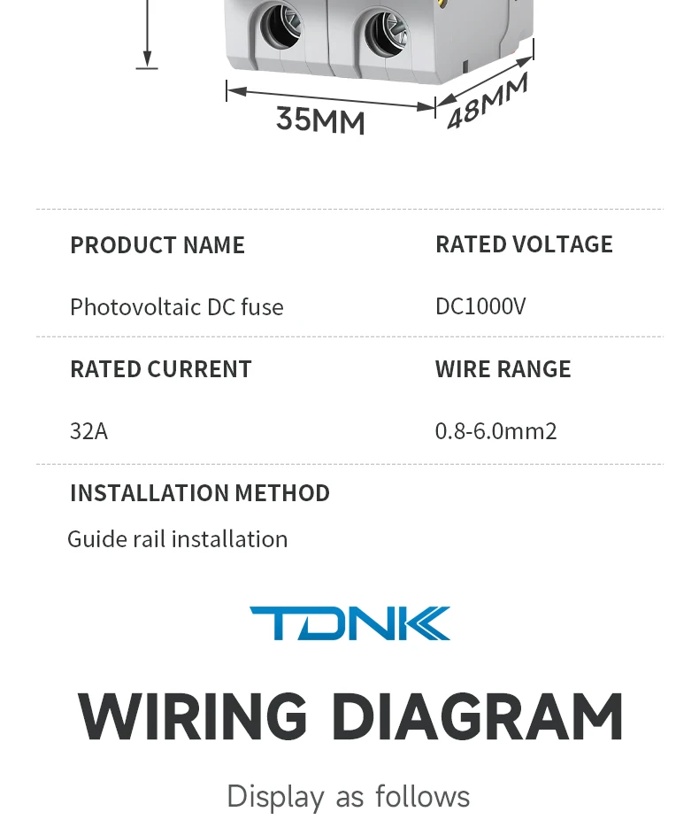 TDNK 2P DC1000V 32A Solar-PV-Sicherungshalter mit 2 Stück 10×38mm PV-Sicherungen, LED-Anzeige, DIN-Schienenmontage – Detail 10