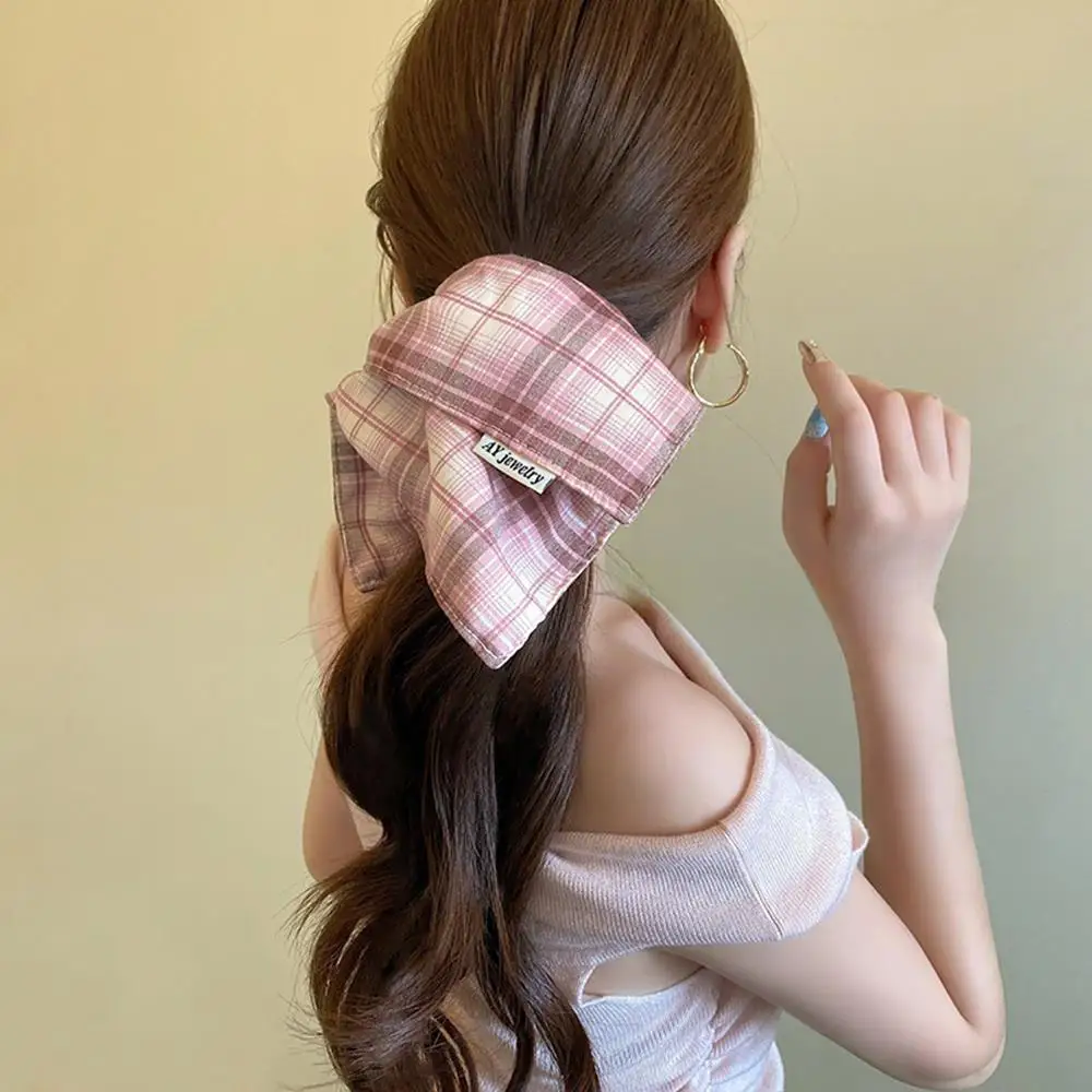 

Vintage Plaid Square Large Intestine Elastic Hair Band for Women Niche Square Scarf hair ties Ponytail Holder Hair Accessories