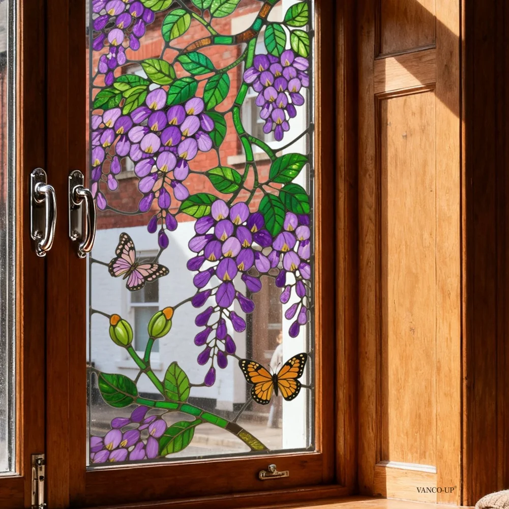 Natural-Inspired Vine and Flower Cling Decal Designed for Interior For Glass Surfaces Requiring Non-Damaging Attachment