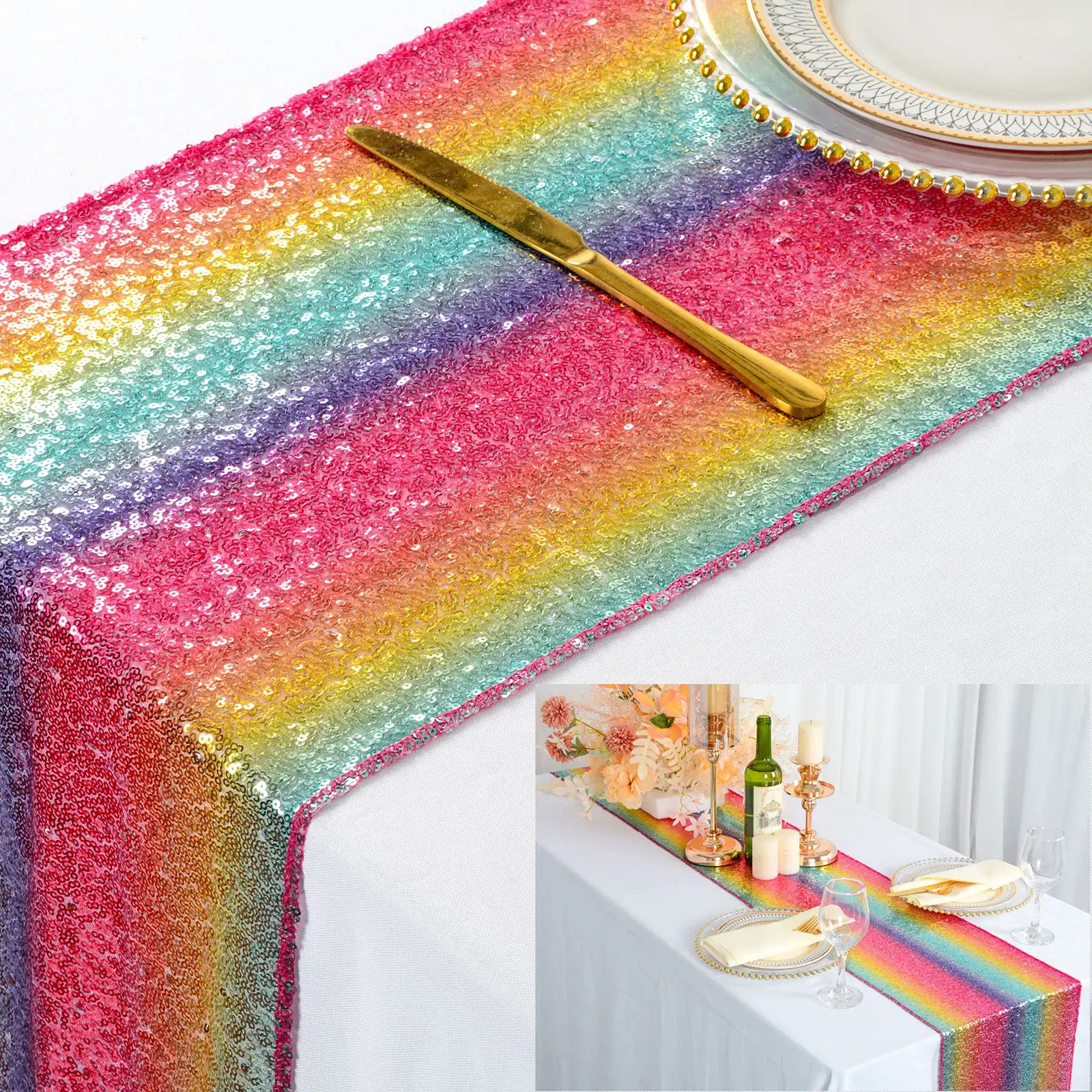 Table Runner Sequin Table Runner Rainbow Table Covers For Party Rainbow Sequin Table Runners Rainbow Plates Party Supplies