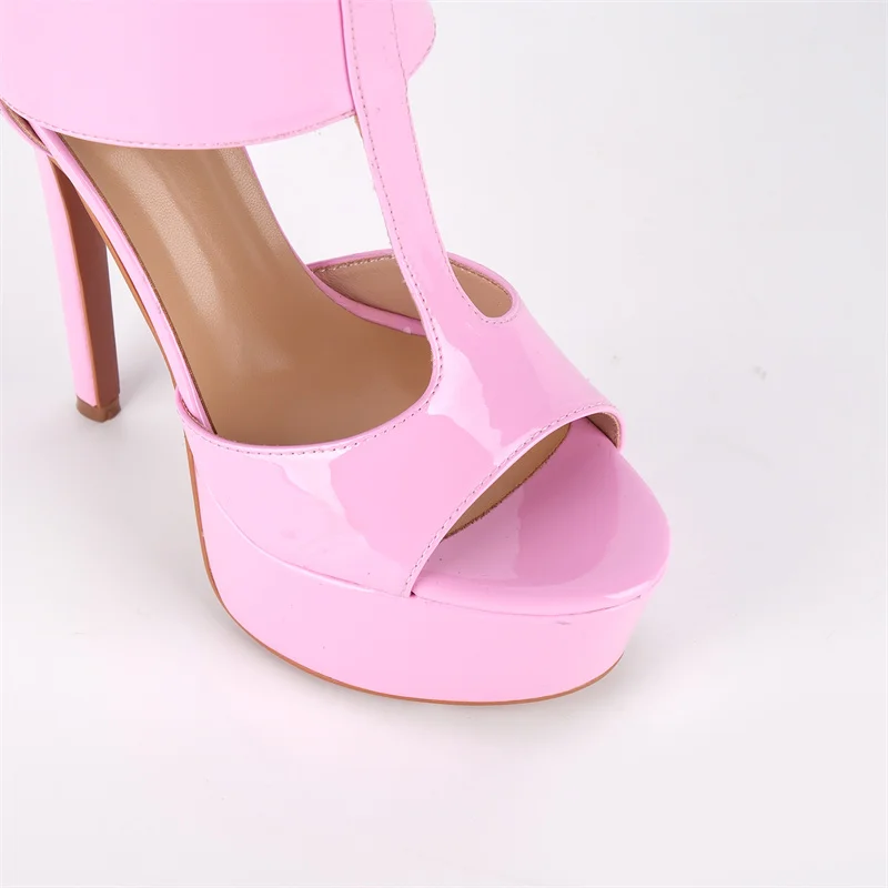 Onlymaker Women Pink Platform Peep Toe Ankle Strap Stiletto Thin High Heels Party Dress Big Size Back Zipper Stiletto Sandals image 5