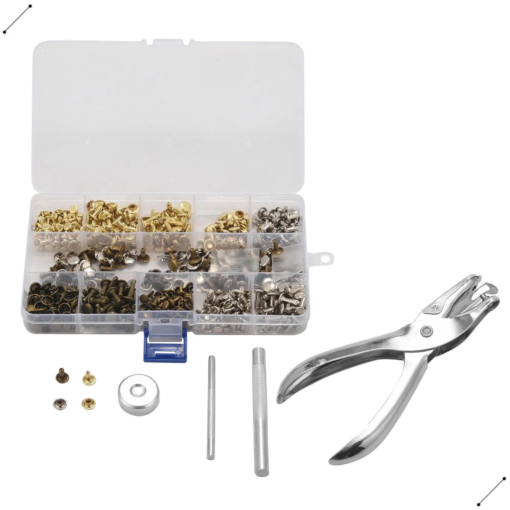 300 Sets Leather Rivets Double Cap Rivet Tubular Metal Studs With Punch Pliers Fixing Set Tools For DIY Leather Craft Rivets Rep