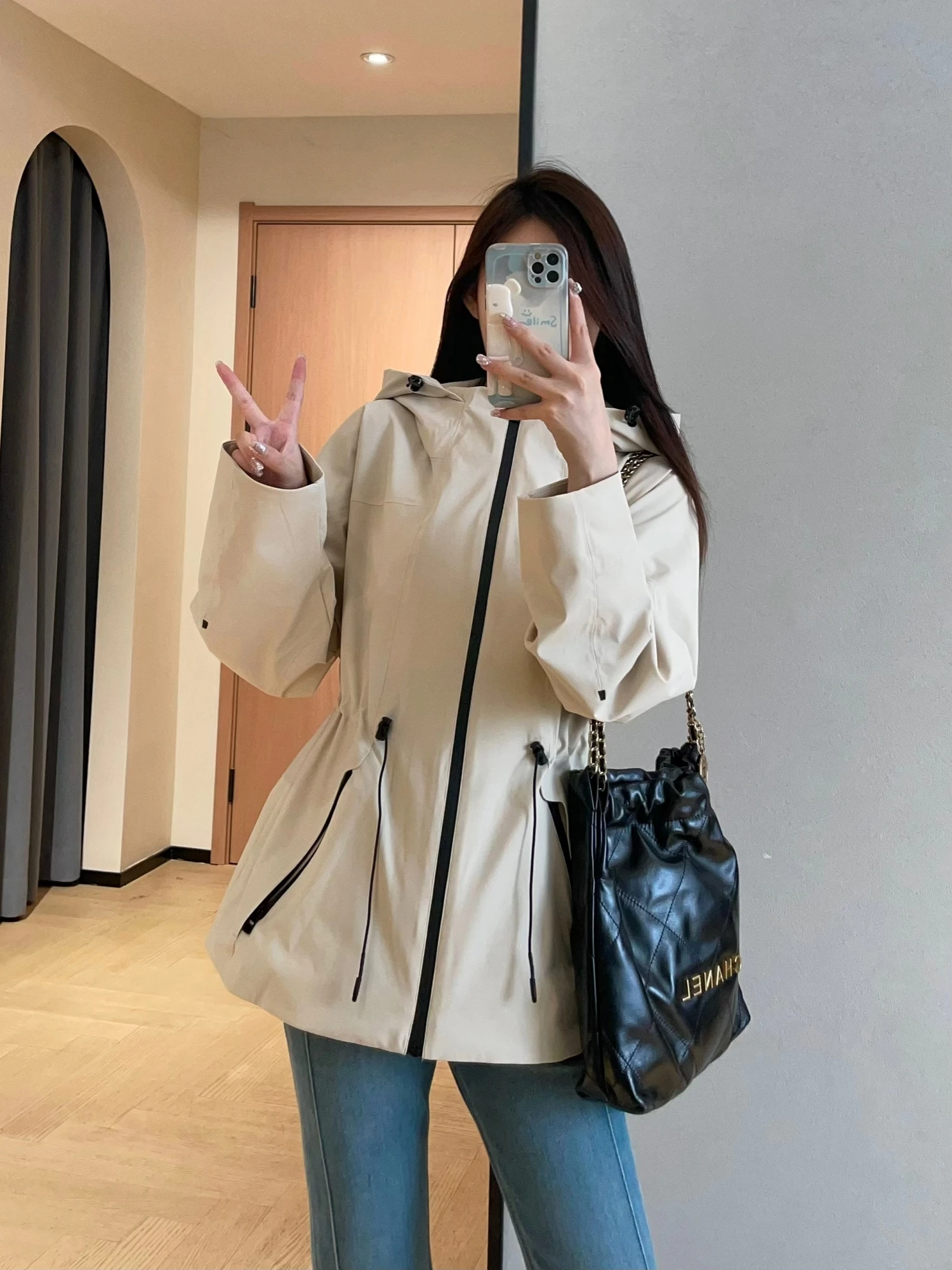 

WTHEONE Lightweight Outdoor Casual Bla Ro Fabric Waterproof Dustproof ort Hooded Jaet Women's Autumn 2025