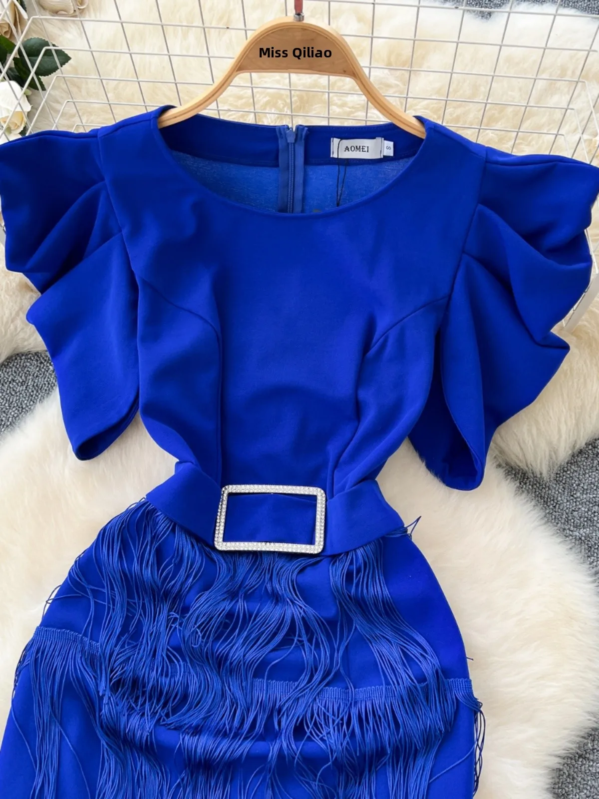 Ele High-End da donna Dr Faionable pieghettato Bubble Sve abito lungo sottile con nappe che impiegano la vita gonna a trapezio coreana