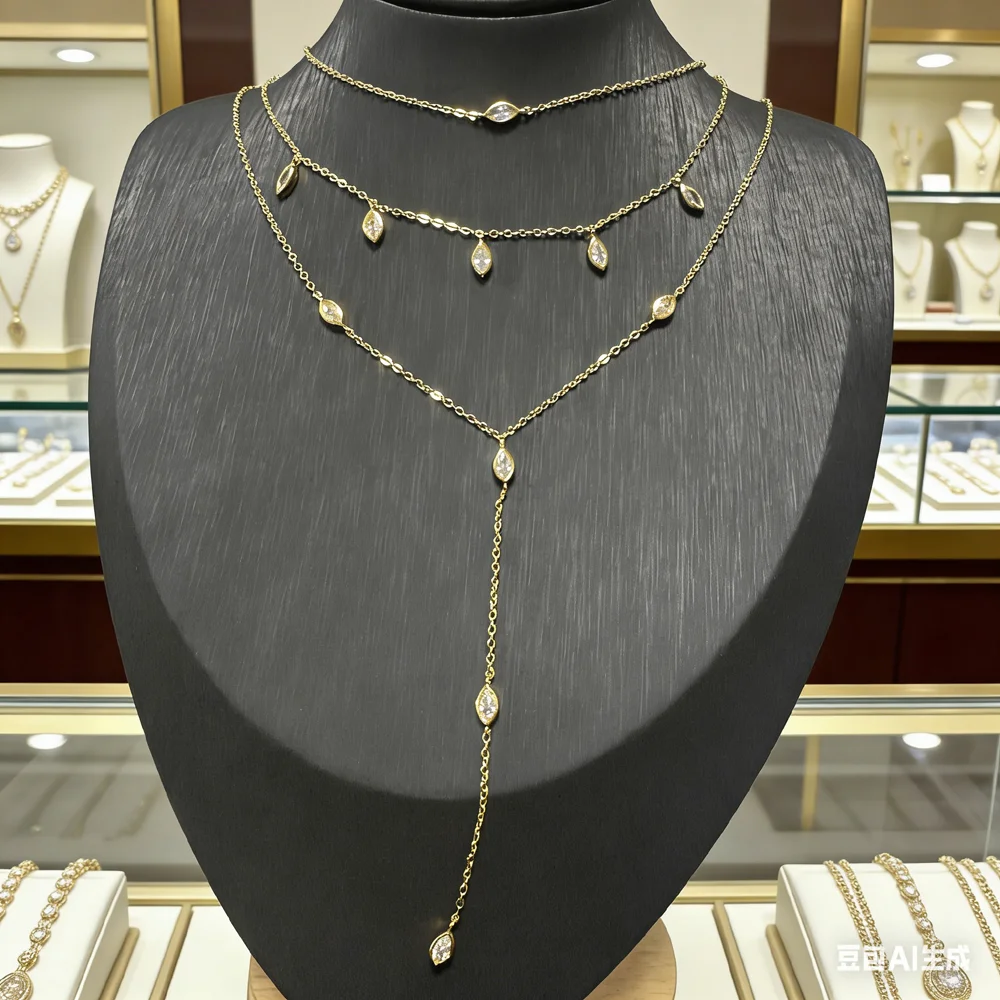 2026 New Gold Color Plated Lariat Necklace for Women Double 3 Laryered Long Chain Drop Pendant Choker Necklaces Fashion Gifts
