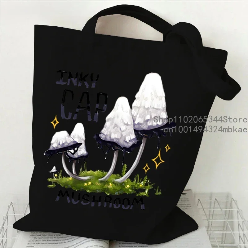 Women Mushroom Series Handbags Inky Cap Mushroom Print Canvas Tote Bags Funny Bleeding Tooth Fungusc Graphics Side Bag for Women