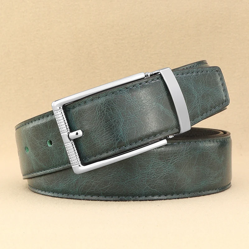 Designer Pin Buckle Gray Genuine Leather Men Belt Famous Brand Fashion Light  Luxury Strap Casual Young Cowboy Ceinture Homme