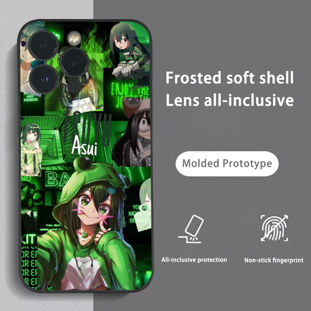 t-Tsuyu Asui Anime Girl Phone Case For iPhone 16 15 14 13 12 11 Pro Max Plus Mini Frosted Soft Shell Funda