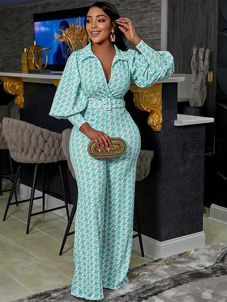 2023 Autumn New Two Pieces Set Women Print Lantern Sleeve Shirt Wide Leg Trouser Suits Elegant Slim Top Pants Set Casual Outfits