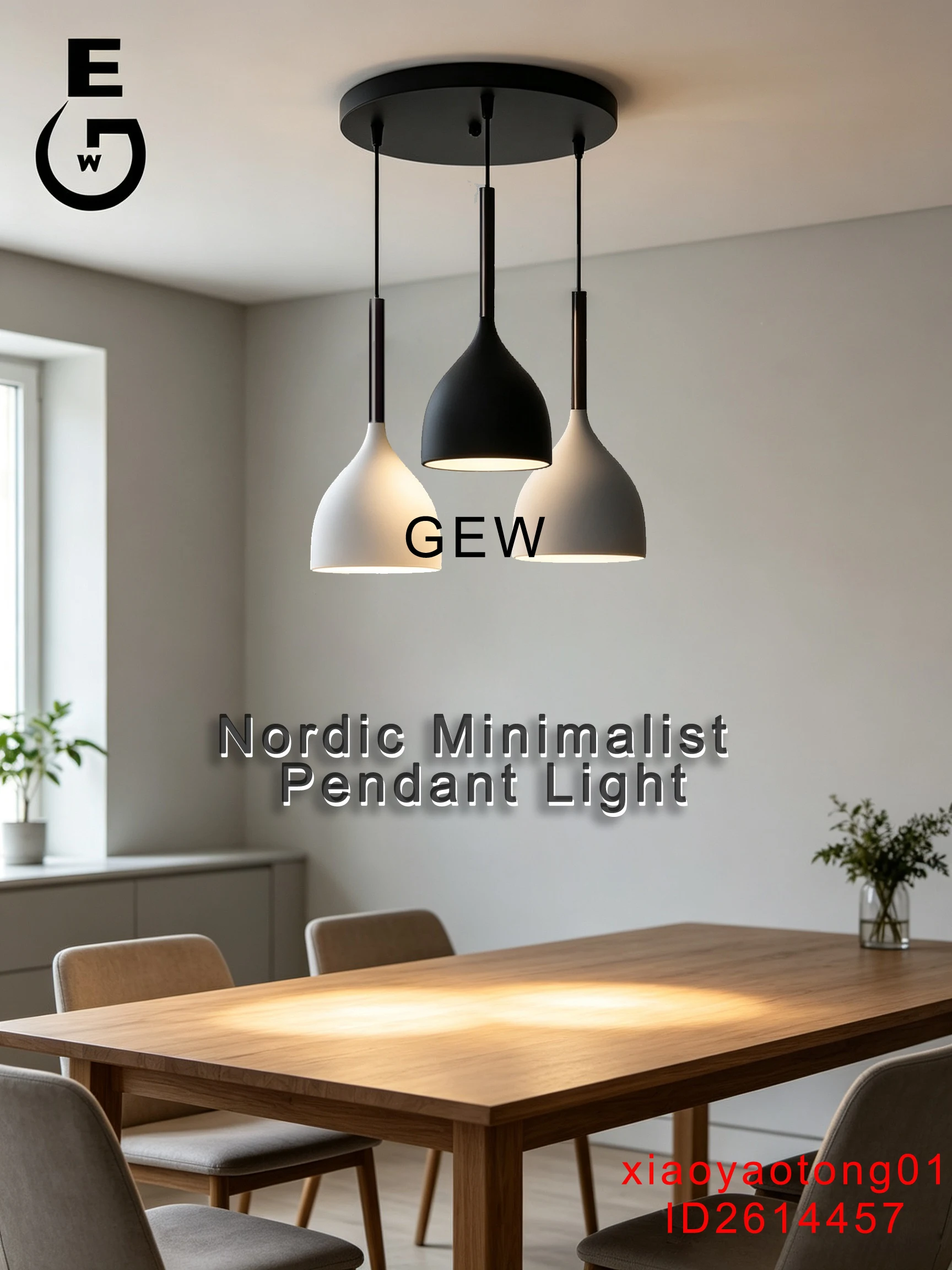 GEW Nordic Minimalist Pendant Light Aluminum Lampshade E27 Hanging Lamp for Dining Table Kitchen Island Restaurant Bar Decor
