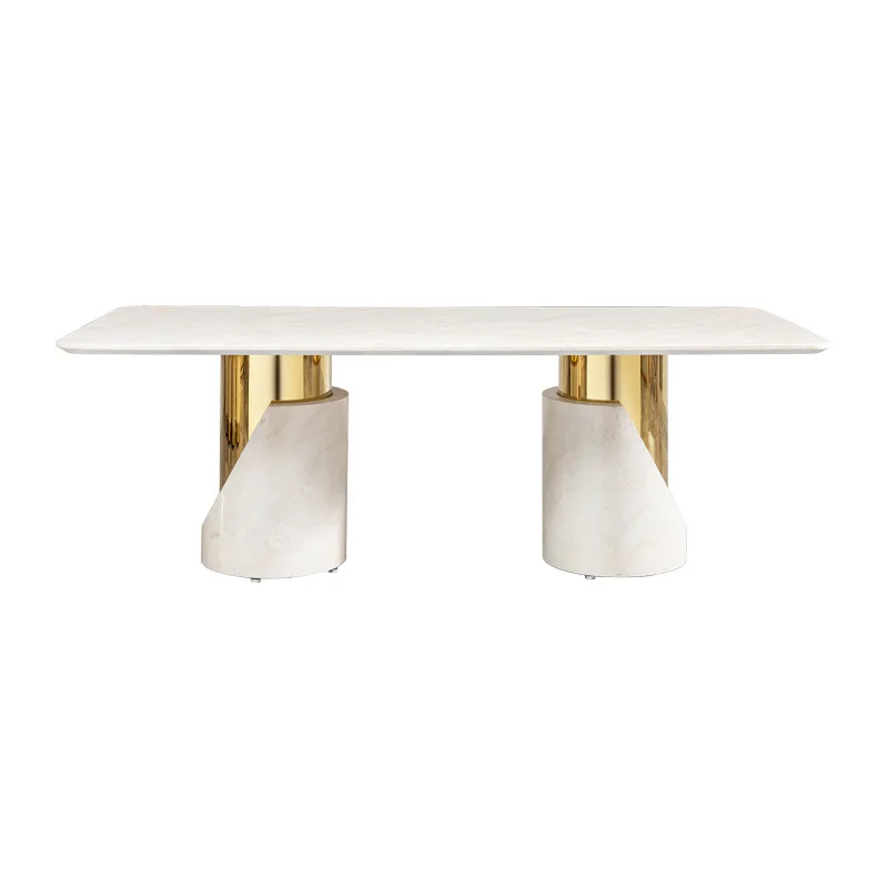 

CX light luxury marble dining table premium dining furniture, gold stainless steel dining table