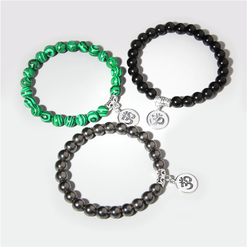 Natural Stone Agates Malachite Beaded Bracelet Colorful Charm Bracelet Buddha Yoga Fashion Bracelet for Male Female Jewelry Gift