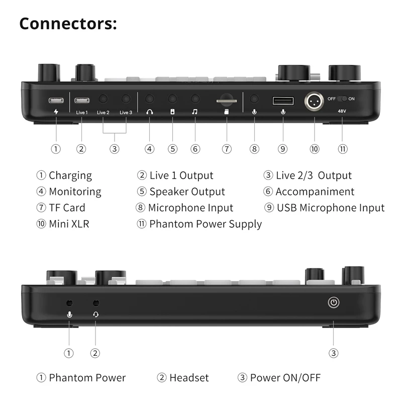 Ulanzi-AX01 Mixer de áudio, Tudo-em-um, Dual-core, DSP e OTG, Windows, Linux, Mac, OS, iOS, Android, Conversas Online, Jogo ao Vivo