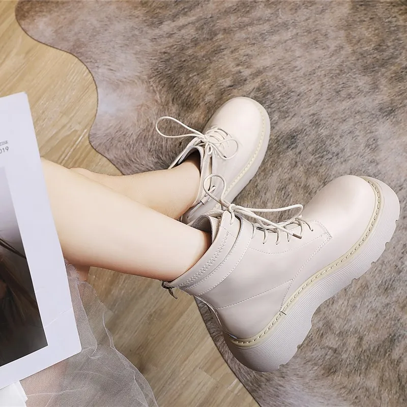 AIYUQI Women Booties Genuine Leather 2025 Winter New Platform Ankle Boots Women Retro Fleece Round-toe Fashion Boots Women
