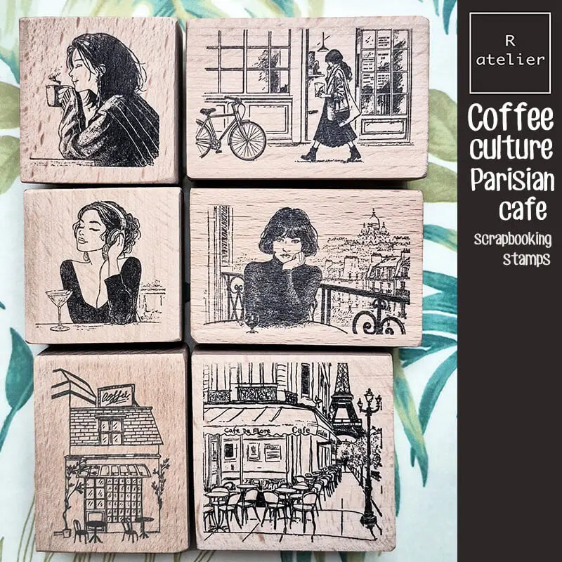 Wooden Stamp Scrapbooking Coffee Culture Parisian Cafe House Scrapbook Paris Girl Daily Life Journaling Wooden Stamps