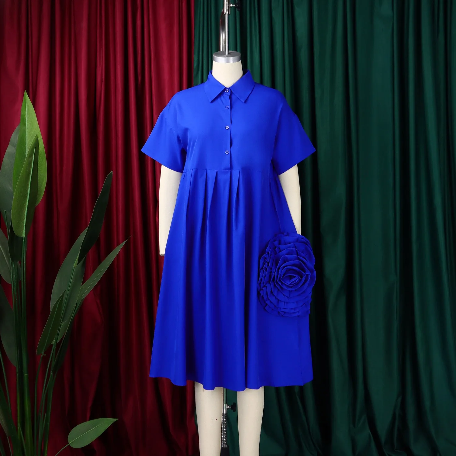 エレガントなシャツドレス女性のためのターンダウンカラーシングルブレストストレートミッドカーフファッションレディース誕生日パーティーディナードレス