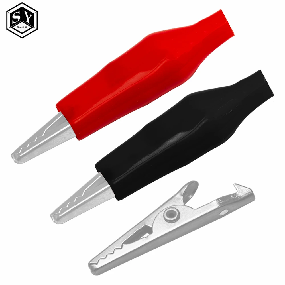 10pcs/lot 28MM Metal Alligator Clip G98 Crocodile Electrical Clamp for Testing Probe Meter Black and Red with Plastic Boot Rated