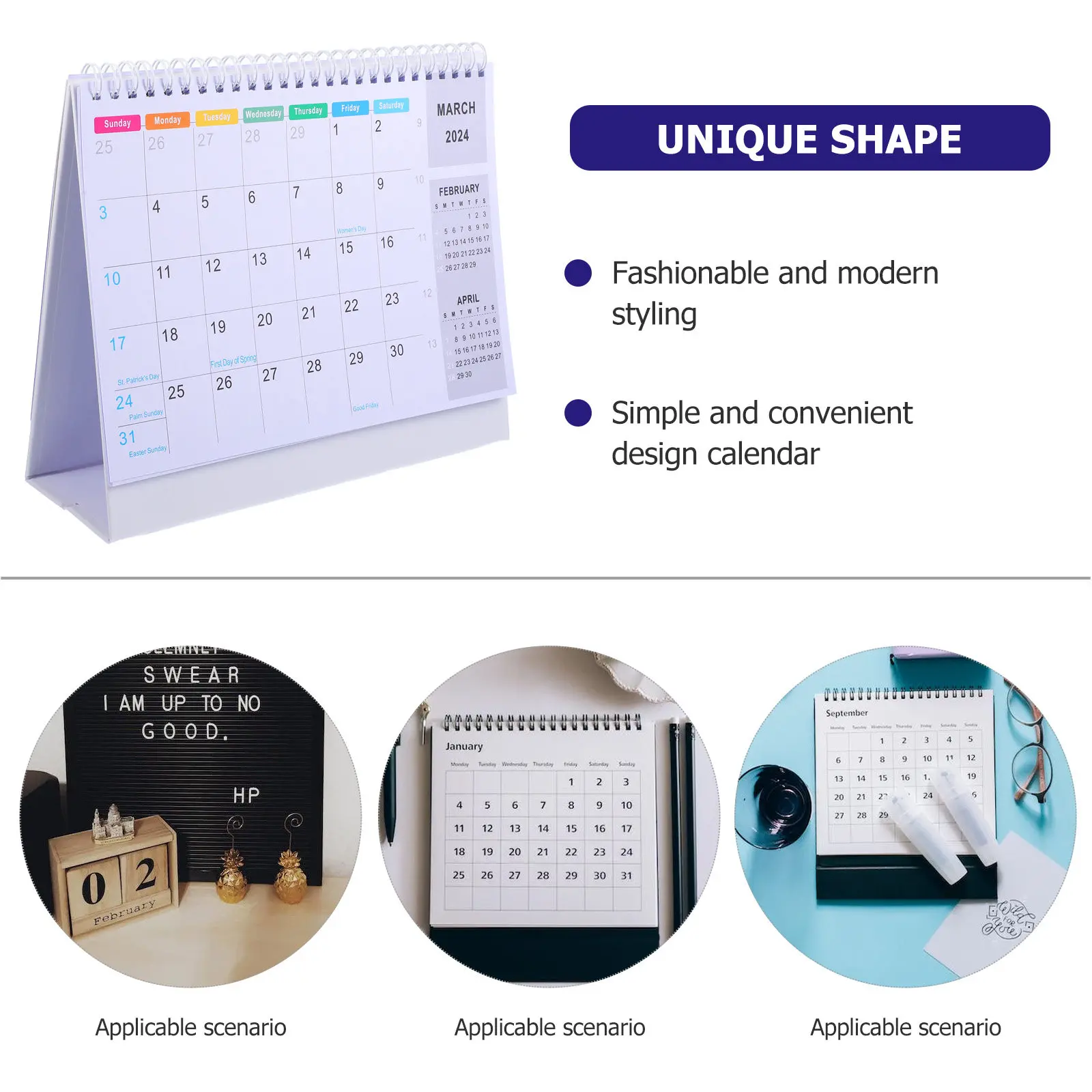 

Elegant Tabletop Calendar Sturdy Stand Monthly Flip Calendar for Office Desk Home Decor Note Writing Daily Planning Organizer