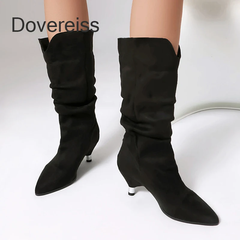 

Dovereiss Winter Pure Color shoes for woman Knee Hight Boots Clear Heels Leopard Print Elegant bottes Sexy femmes Heels Women46