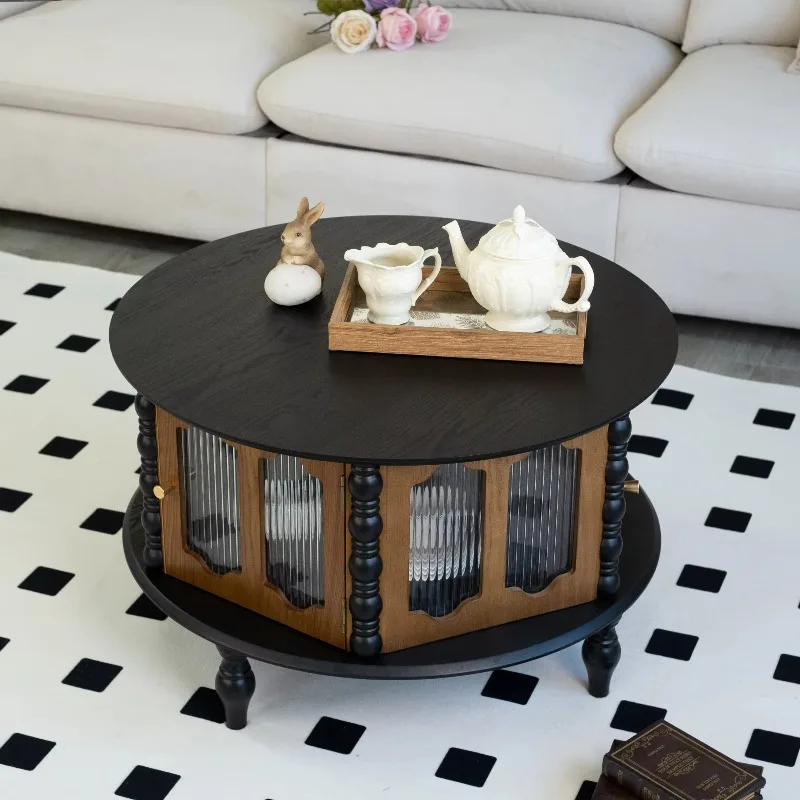 31.5 inch round three-door storage coffee table modern wooden living room dining room furniture