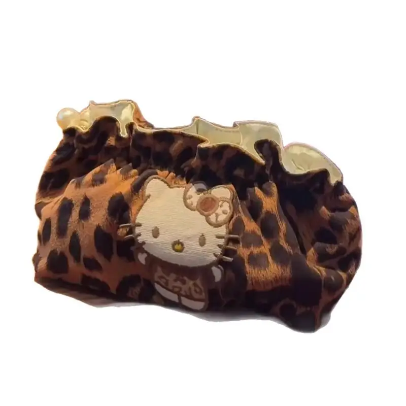 Sanrio Hello Kitty Lotus Edge Luipaardprint Rits Make-up Tas Make-up Borstel Cosmetica Opslag Uitgaan Draagbare Toilettas Cadeau