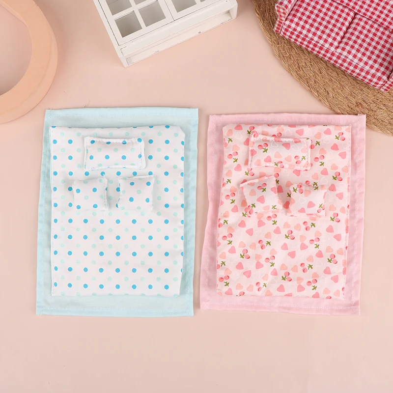 1세트 1:12 인형집 미니어처 침대 4종 세트 침대 시트 이불 베개 이불 커버 침실 침구 모델 장식 장난감