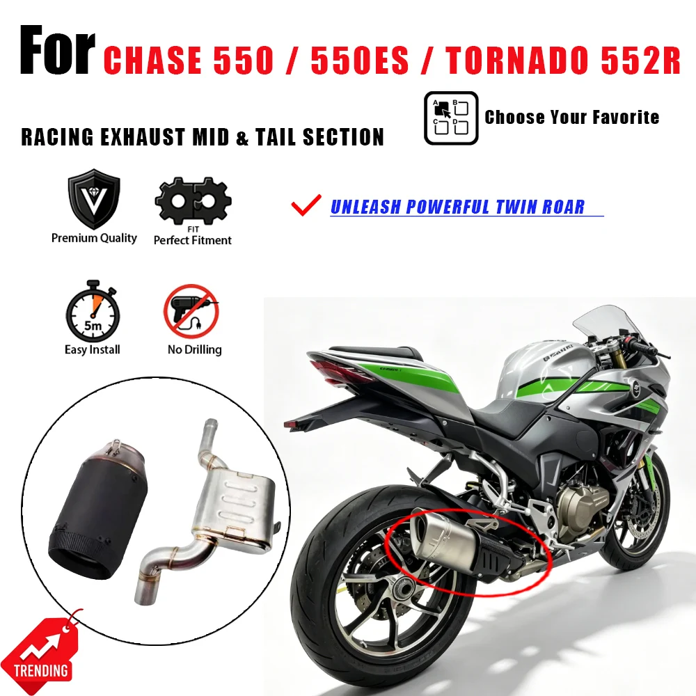 Para QJMOTOR Chase 550 550ES Tornado 552R: Tubo de Escape Central, Sección Trasera, Silenciador Deslizable, Accesorios de Moto, Piezas de Escape