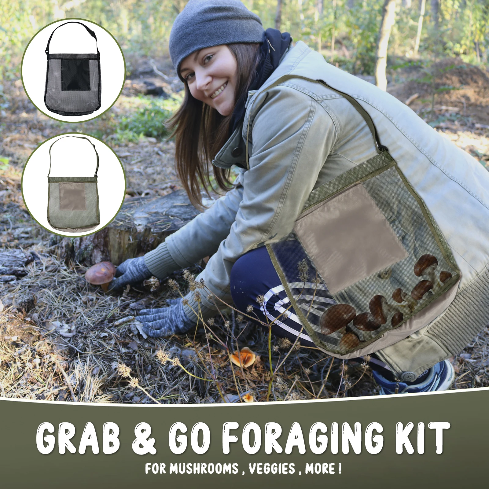 

New Mushroom Foraging Bag Mesh Mushroom Hunting Pouch with Adjustable Shoulder Strap Multipurpose Harvesting Bag with Pocket