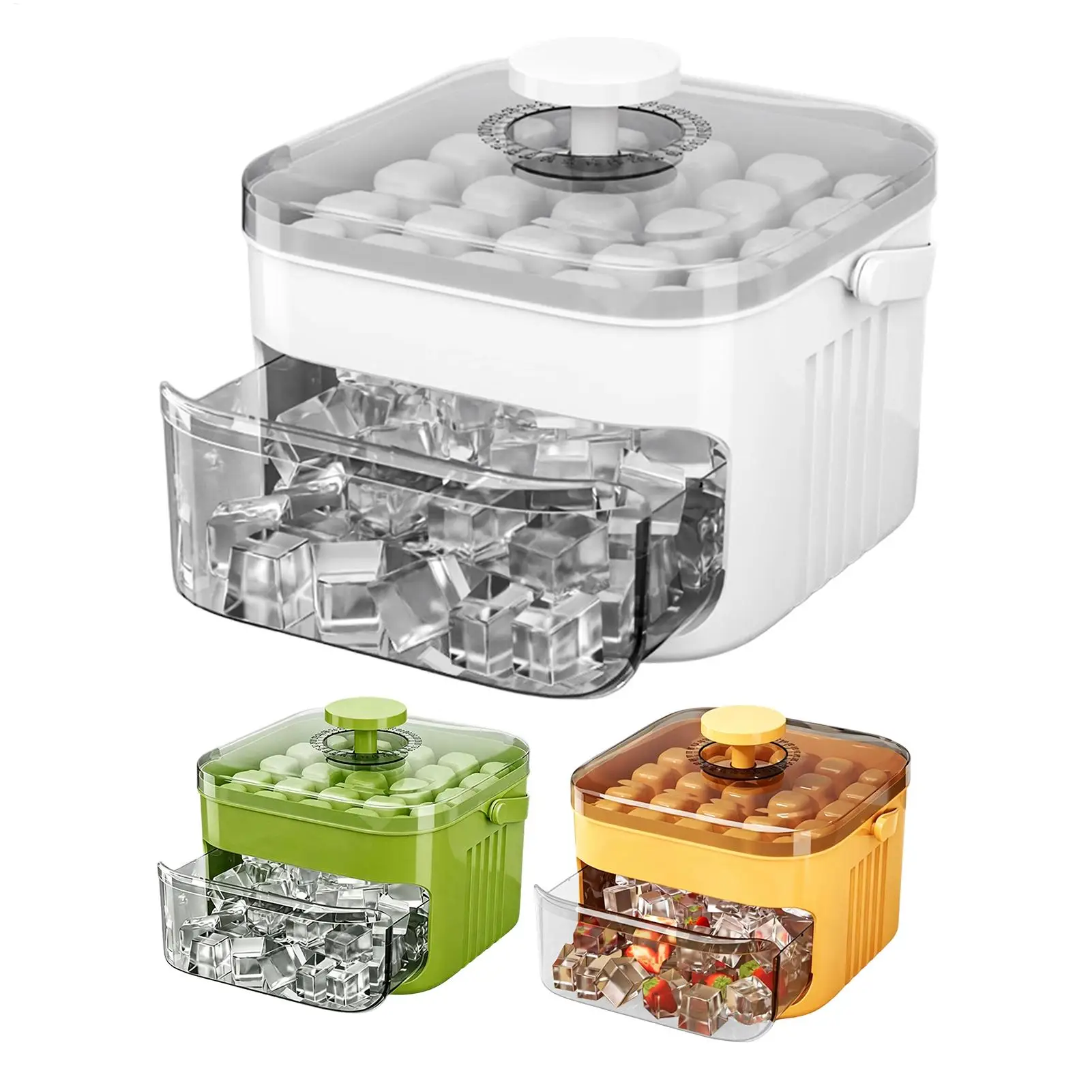 Bandeja para cubitos de hielo de doble capa con 50 cavidades, con tapa y contenedor, cajón extraíble para hielo para refrigerador, caja de almacenamiento de hielo para el hogar