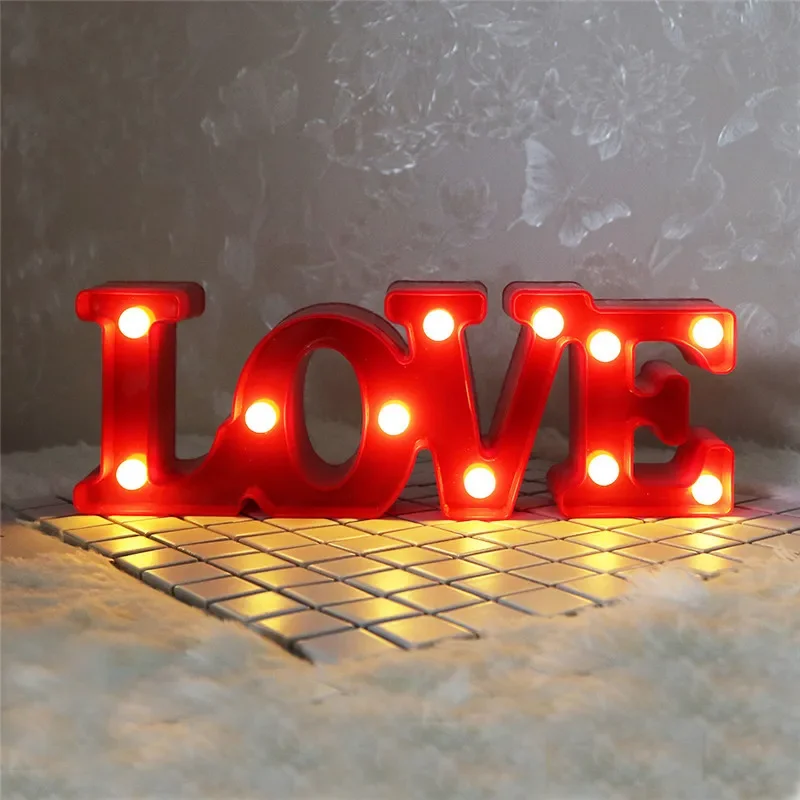 Romantic Valentine\'s Proposal 3D LOVE LED Letter Sign Night Light Heart Marquee Table Lamp Lanterns Lamp for Christmas Wedding