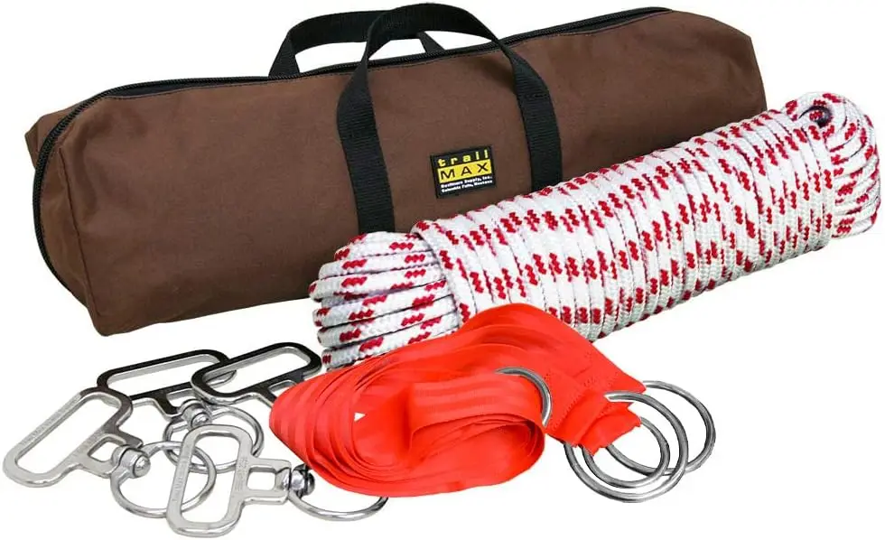 

4-Horse Highline Kit with Stainless Steel In-Line Swivels, Tree Saver Straps, 100ft 3/8" Rope, Carry Case for Horse & Mule