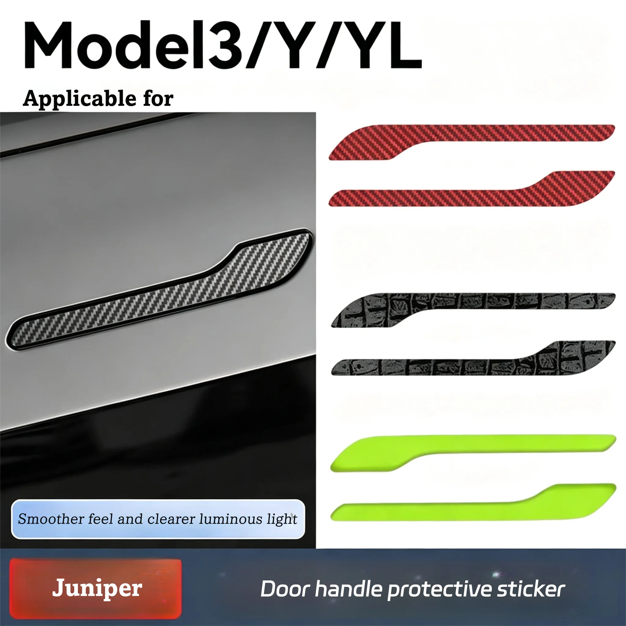 4PCS Carbon Fiber Pattern Door Handle Covers for Tesla Model 3 Highland Model Y Juniper Peel Stick Handle Protection Accessories