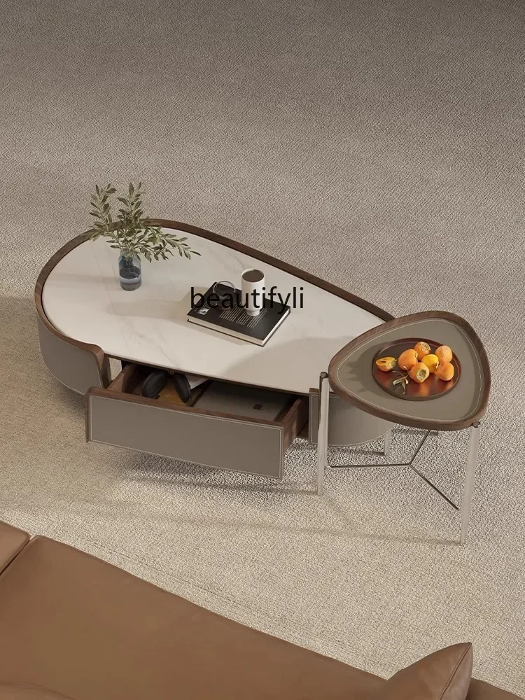 E153  Italian minimalist living room home coffee table modern light luxury tea sidetable combination rock plate microcrystalline