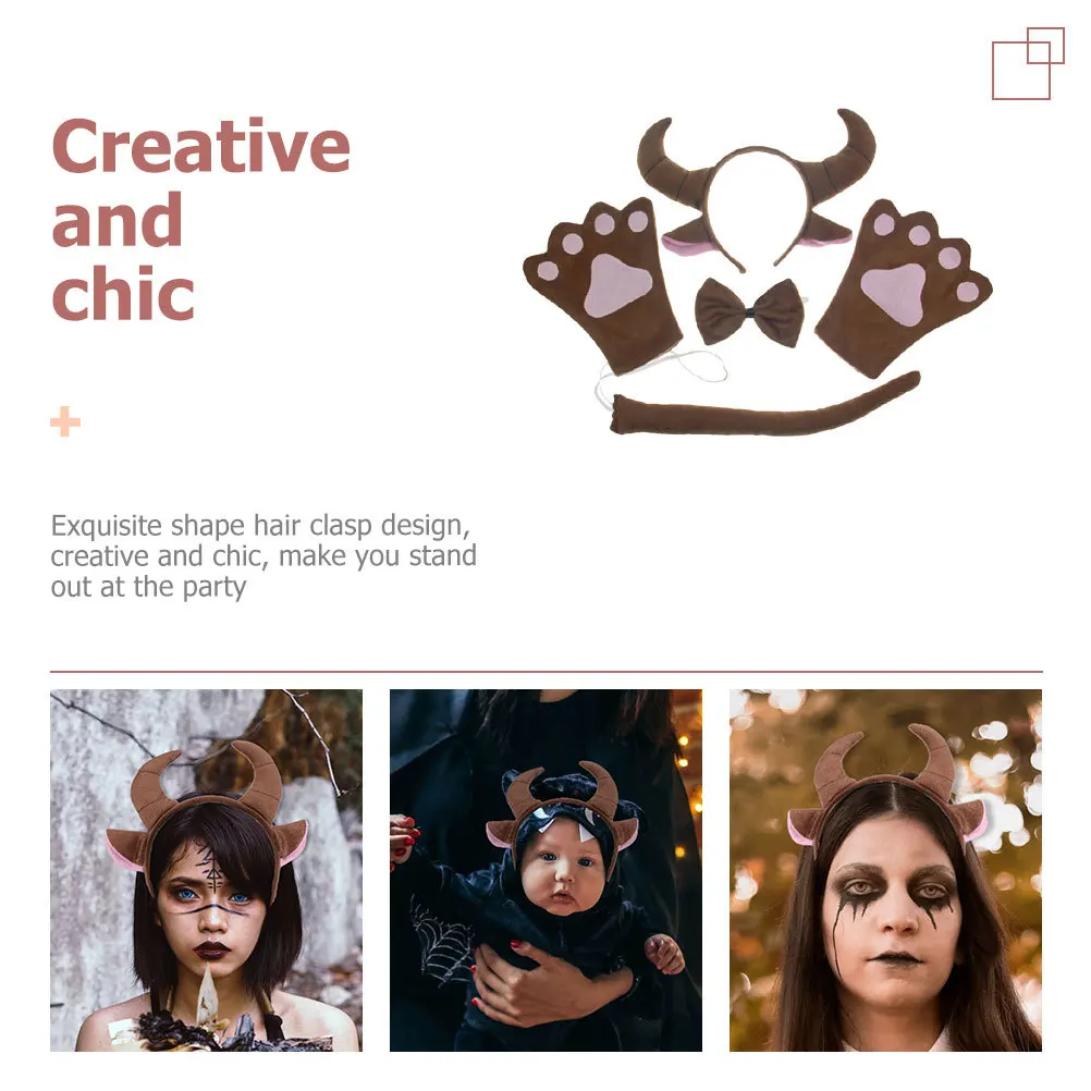 

1 set Cartoon Headwear Animal Cosplay Costume Set Ears Bowtie Gloves Tail For Halloween Party Performance Accessory Decor