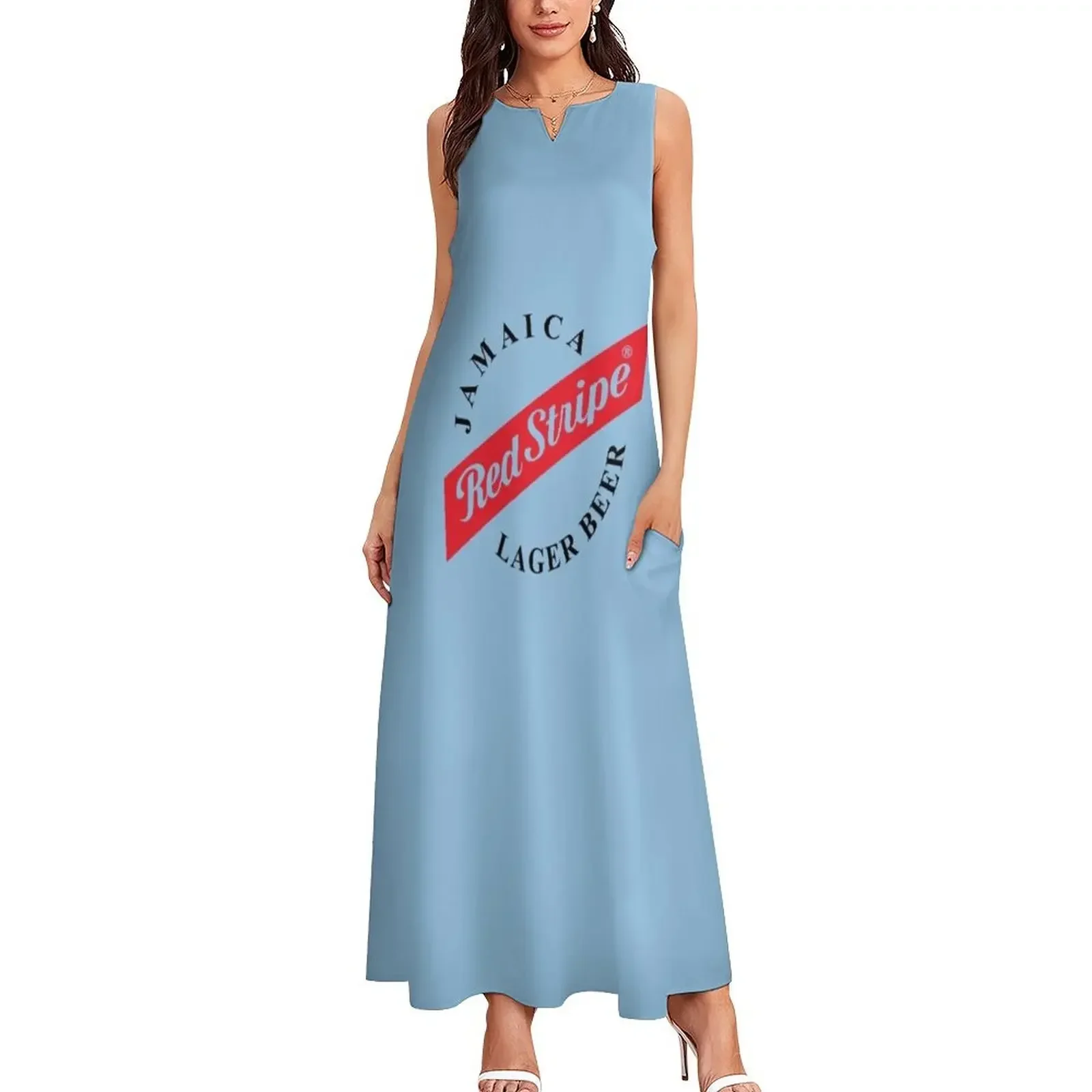 ジャマイカレッドストライプクラシック Tシャツロングドレス女性のイブニングドレス 2025 女性のサマードレス 2025 レディースドレスドレス