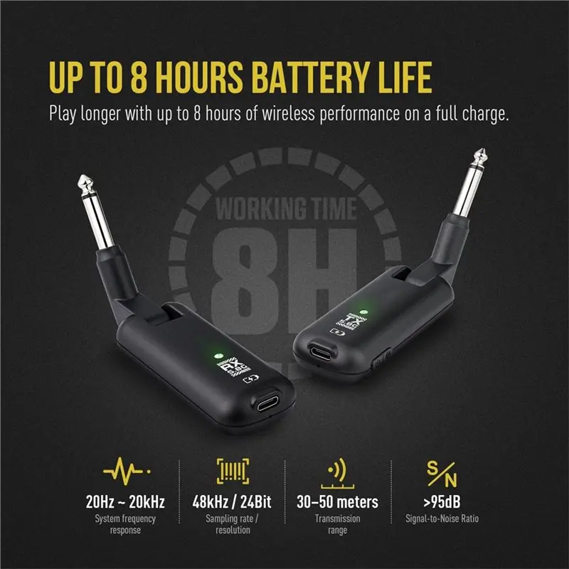 ABVE-Guitar Accessories Wireless 5.8Ghz Rechargeable Audio Transmitter Receiver 50M Distance Guitar System