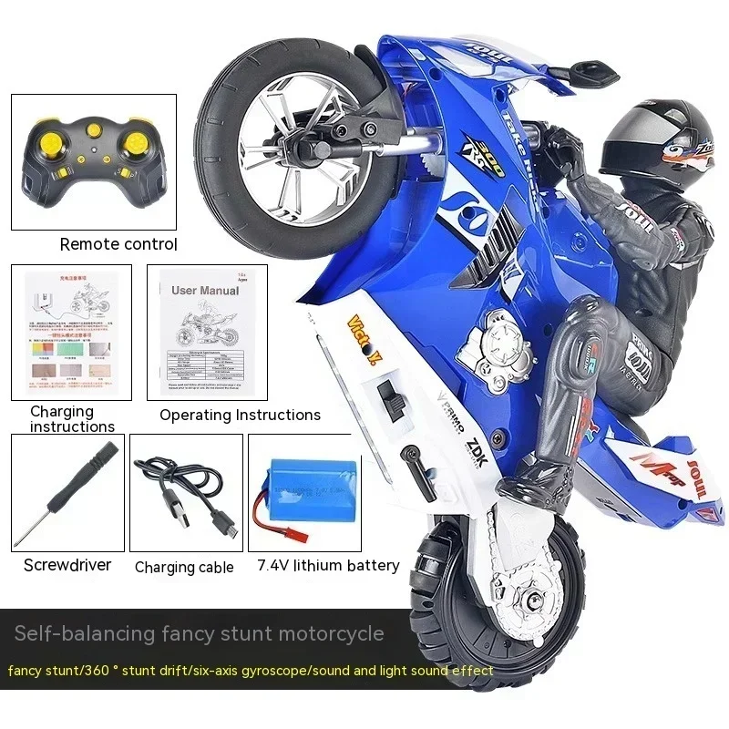 2024 Remote Control Stunt Motorcycle Self-balancing Motorcycle Tilt Head Drift Rotation Kid High Speed Remote Control Racing Car