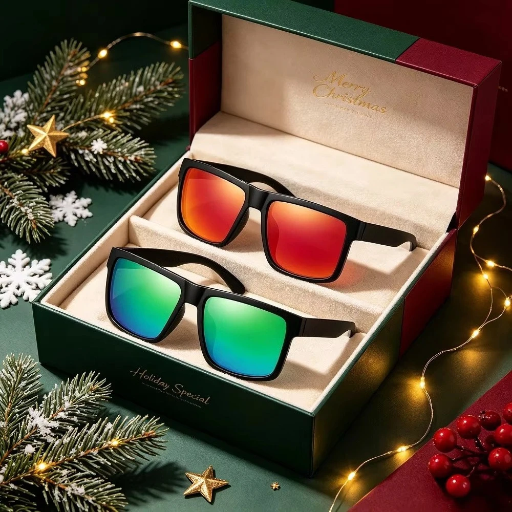 2PCS Luxury Brand Mirror Sunglasses Polarized Lenses Men's Glasses | Square Frame, PC Material, including Mirror Box, Novelty Style, Color-Changing Lens-HW10 Color Random Christmas and Halloween Gift Recommendation