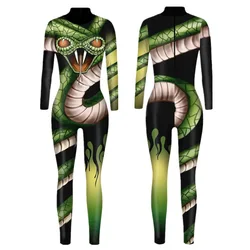 Halloween Clown 3D Print Long-sleeved Onesie Colourful Snake Tiger Anime Women Bodysuit Costume Jumpsuit Skinny Cosplay Catsuit