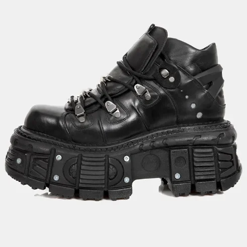 Vintage Spanish Tank-soled Metal High-tops Cowhide Platform Leather Shoes Dark Punk Muffin Soled Single Shoe Women