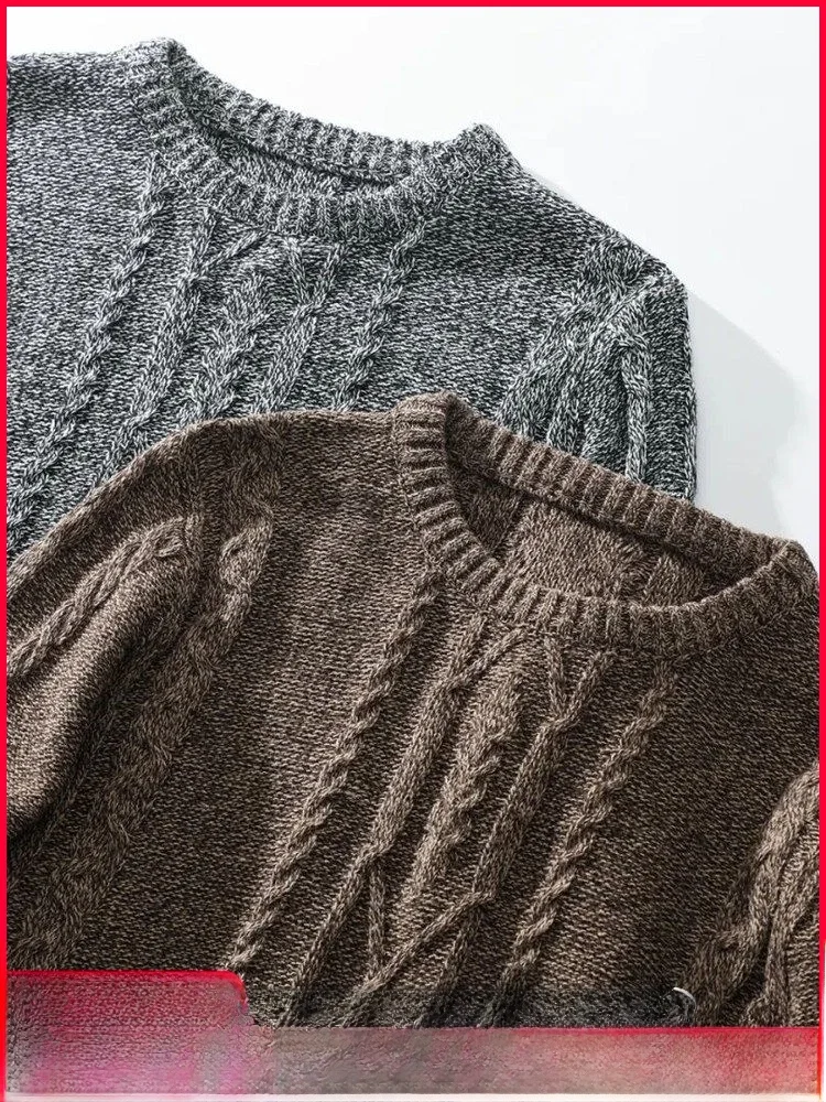 

Soft Wool Blend Men's Knitted Sweater round Ne Faionable Color Blo Autumn Winter Casual Comfortable Warm mid Gauge Knit
