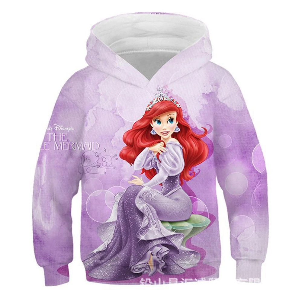 Disney Baby Clothing Ariel the Mermaid Princess Hoodie Children Beautiful Girls Birthday Tops Kids Autumn Long Sleeve Sweatshirt