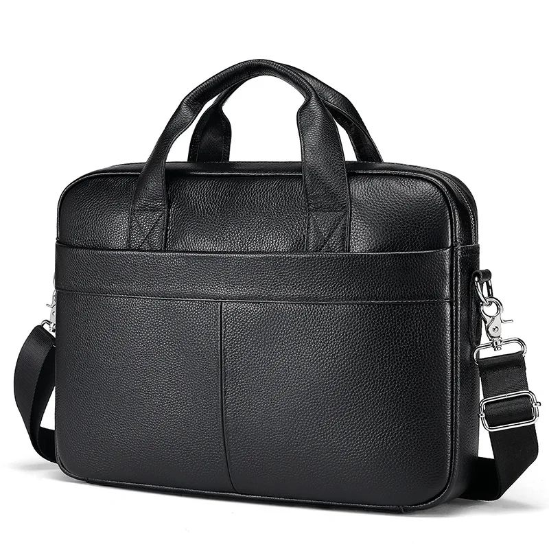Tas Laptop Kulit Asli Bisnis untuk Pria Tas Kerja Portabel Kulit Sapi Besar Tas Bahu atau Selempang Eksekutif Klasik