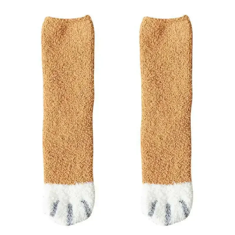 Plush Winter Cute Style Cat Paw Cartoon Pattern Women Cotton Socks Super Soft For Female Stay in the house Sleeping Floor Sox