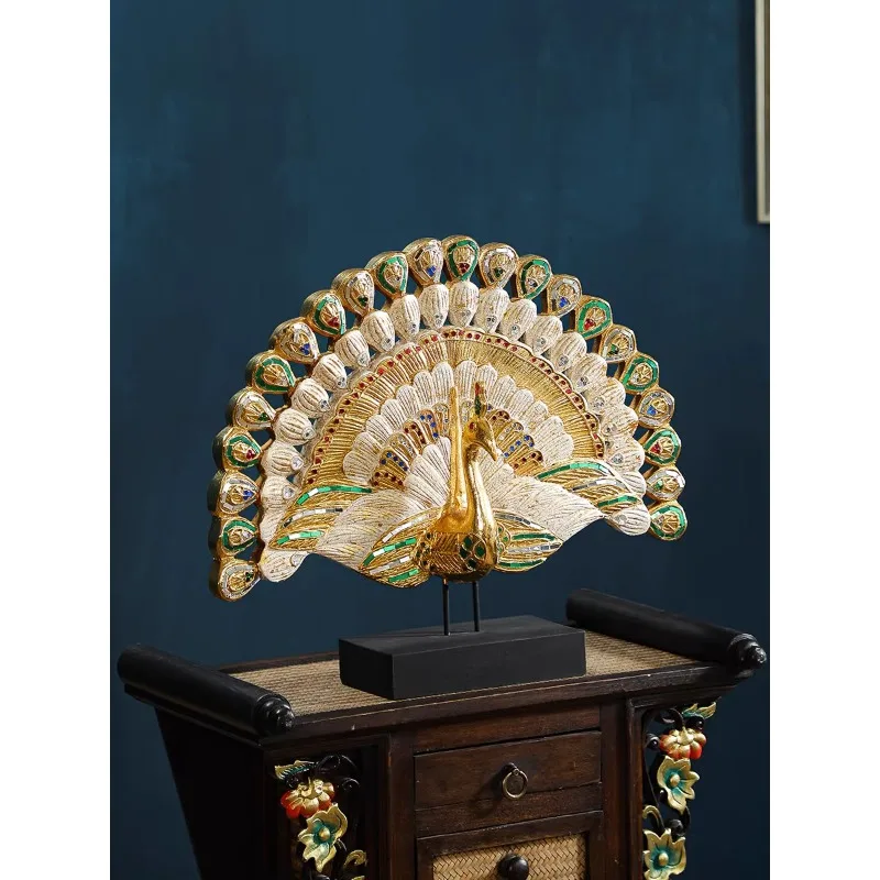 Peacock open screen home jewelry ornament living room porch desktop decoration South East Asia style handicrafts