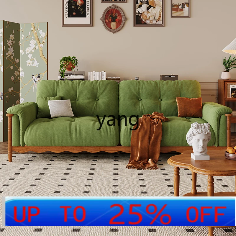 

LH pure solid wood fabric sofa straight row antique living room small apartment removable and washable